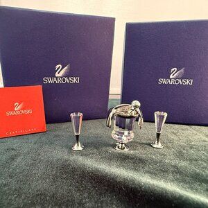 Swarovski Crystal Memories Champagne in Ice Bucket with Silver Napkin & Flutes
